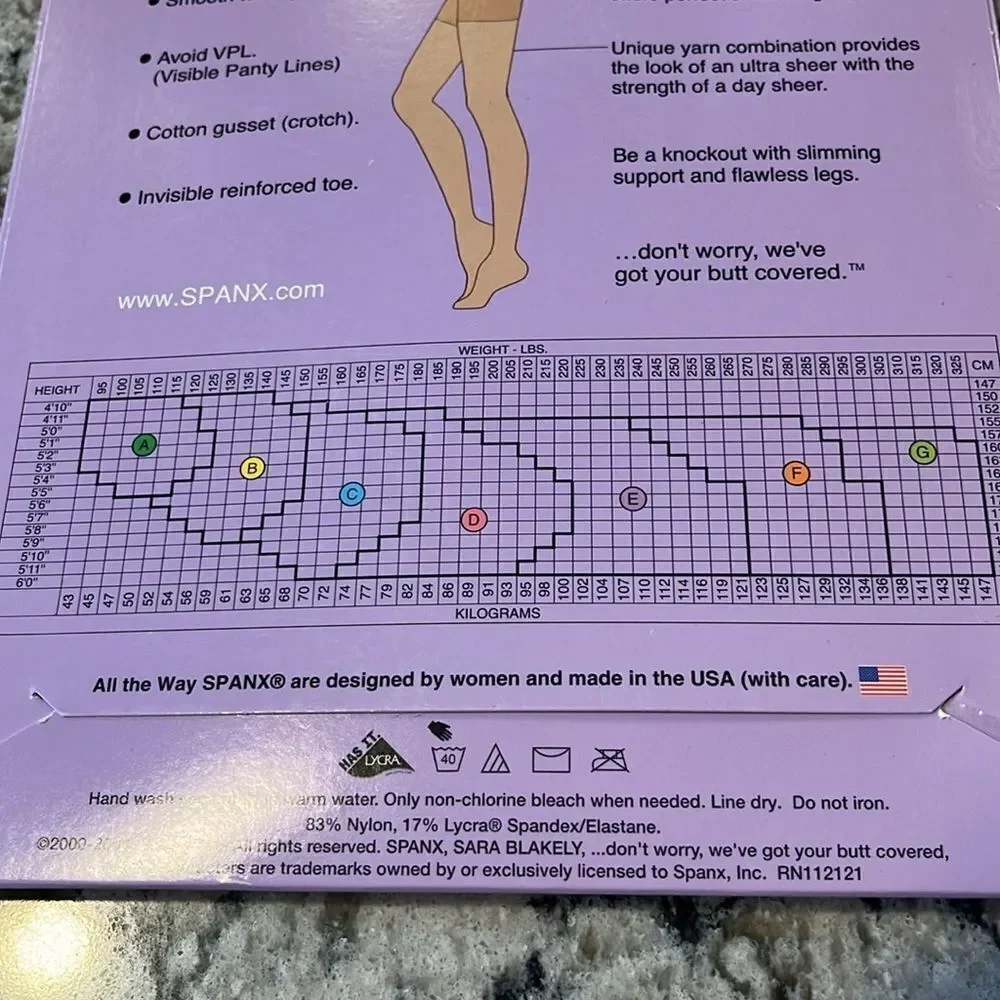SPANX All the Way Tummy to Toes Full Length Hose Black Medium Control size G